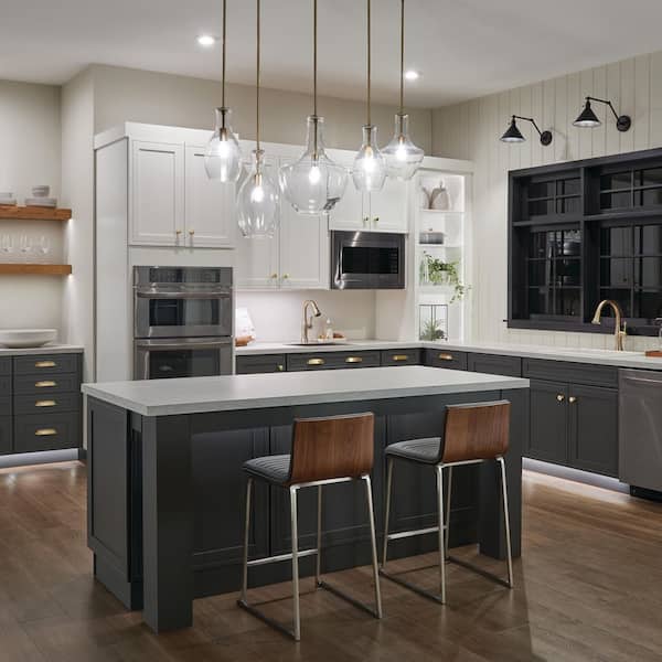 Everly 19.75 in. 1-Light Natural Brass Transitional Shaded Kitchen Bell Pendant Hanging Light with Clear Glass