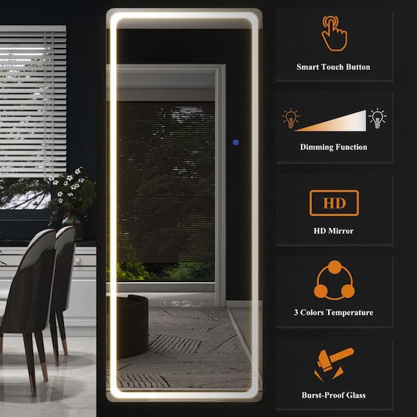 Dovelina Silver Framed 20 in. W x 63 in. H Rectangular Rounded Corner Aluminum Alloy LED Full Length Mirror