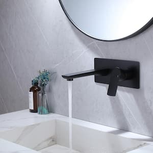 Single-Handle Wall Mount Bathroom Faucet With Deck Plate in Matte Black