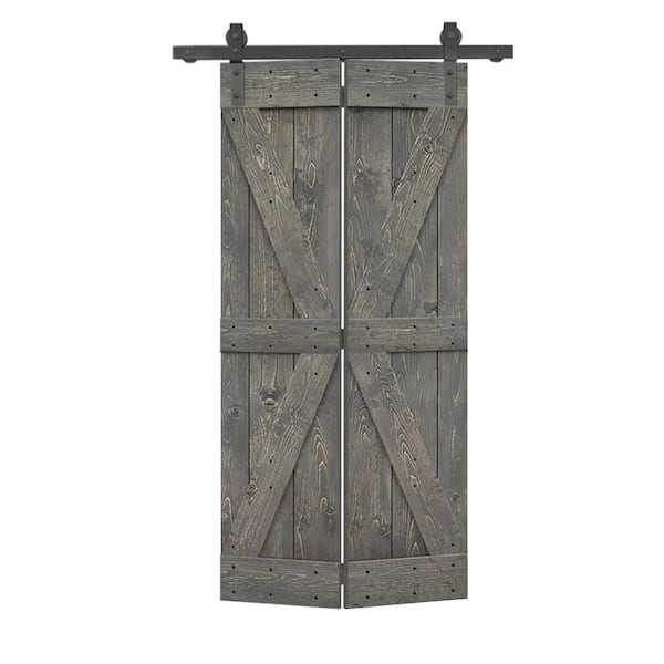 CALHOME 36 in. x 84 in. British K Pre Assembled Solid Core Weather Gray Wood Bi-Fold Door with Sliding Hardware Kit