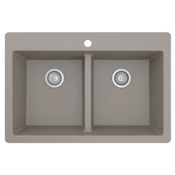 Karran Concrete Quartz 33 in. 50/50 Double Bowl Composite Drop-in