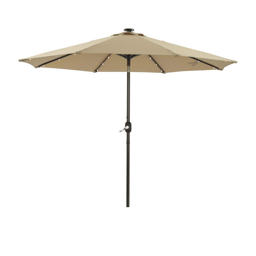 9 ft. Solution-Dyed Fabric Aluminum Market Patio Umbrella in Sand Color wit