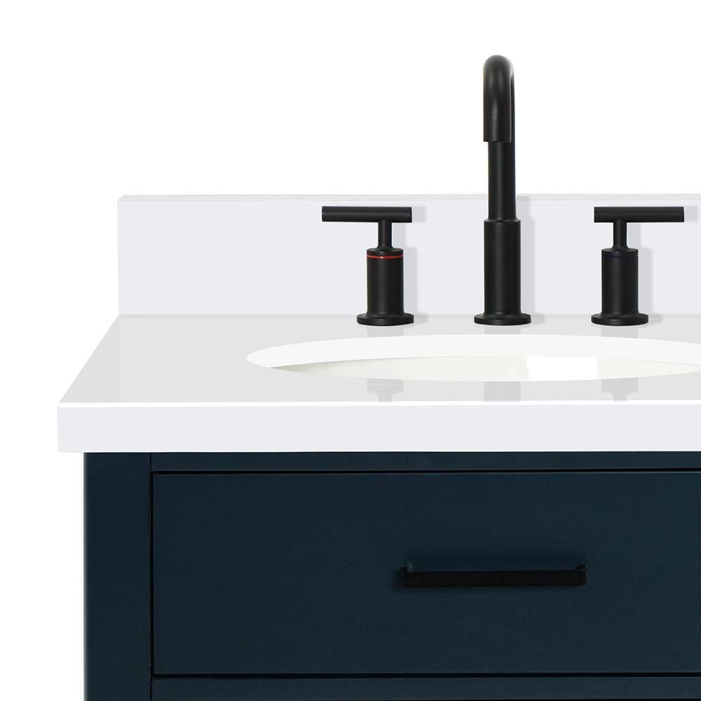 Midnight Blue Hardwood Single Basin Vanity with Quartz Top