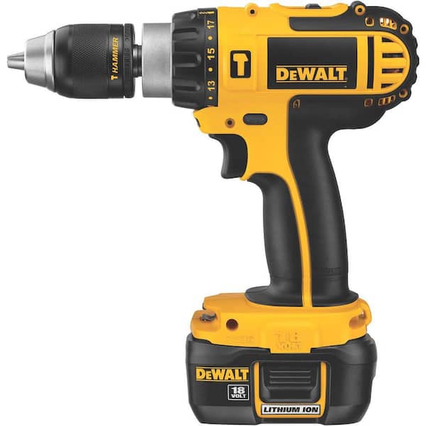 DEWALT 18-Volt Lithium-Ion Cordless 1/2 in. Compact Hammer Drill Kit with (2) Batteries 1.1Ah, 30-Minute Charger and Case