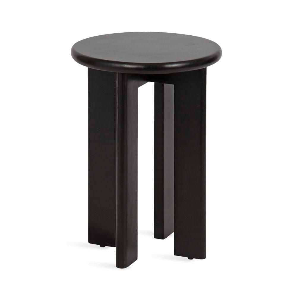 Black round solid wood end table