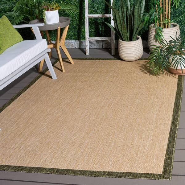 Courtyard 4 x 6 Beige/Dark Green Border Area Rug