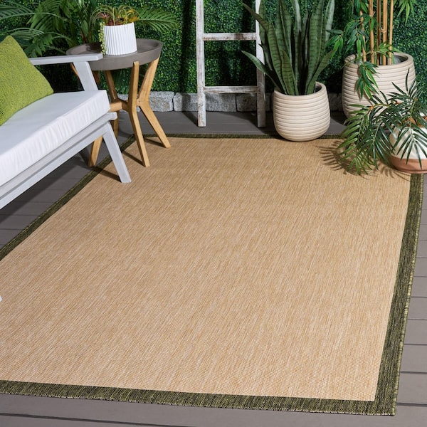 Courtyard 7 x 10 Beige/Dark Green Border Area Rug