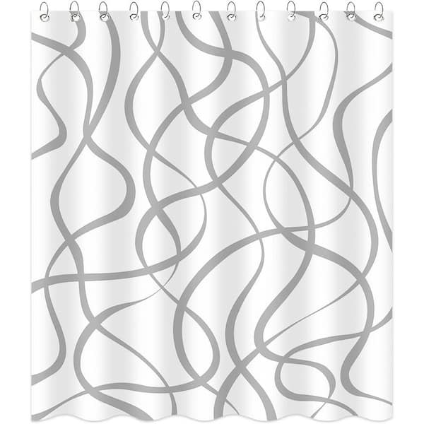Unbranded Modern Abstract Art 72 in. W x 72 in. L Fabric Shower Curtain in Grey and White PVC