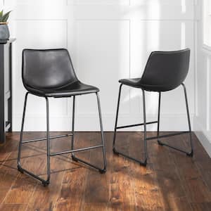 Wasatch 24 in. Black Low Back Metal Frame Counter Height Bar Stool with Faux Leather Seat (Set of 2)