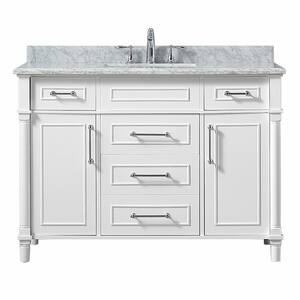 Aberdeen 48 in. W x 22 in. D Vanity in White with Carrara Marble Top with White Sink