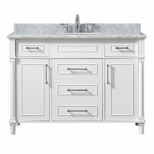 Home Decorators Collection Aberdeen 48 In W X 22 D Vanity White With Carrara Marble Top Sink 48w The Depot - Home Depot Bathroom Vanity Single Sink