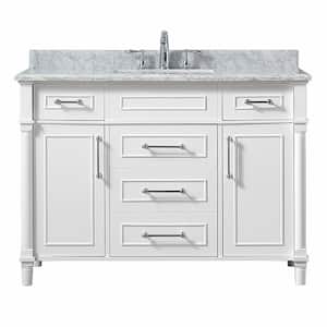 Aberdeen 48 in. W x 22 in. D x 34 in. H Single Sink Bath Vanity in White with Carrara Marble Top