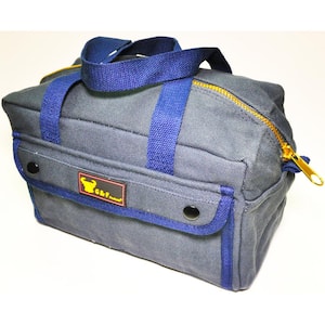 11 in. W Mechanics Tool Bag with Brass Zipper, Dark Blue, Government Issued Style