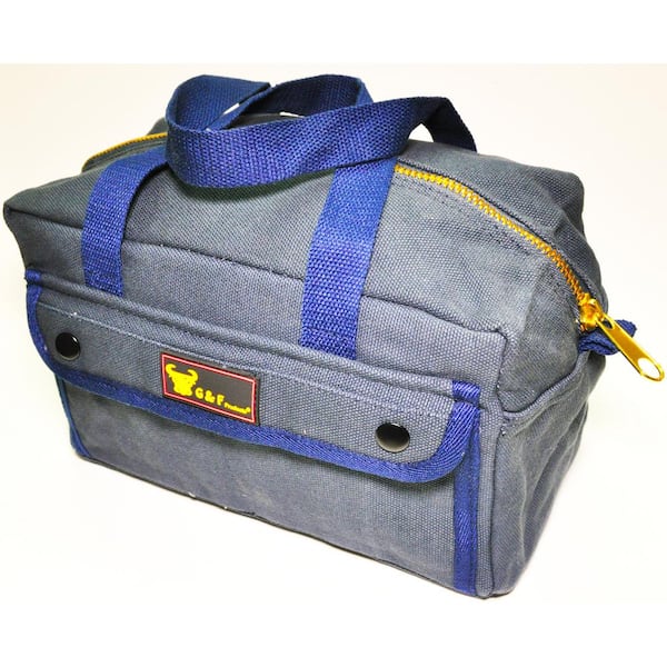 G & F Products 11 in. W Mechanics Tool Bag with Brass Zipper, Dark Blue, Government Issued Style