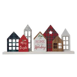 8.43 in. H x 20 in. L Metal and Wooden Christmas House Decor