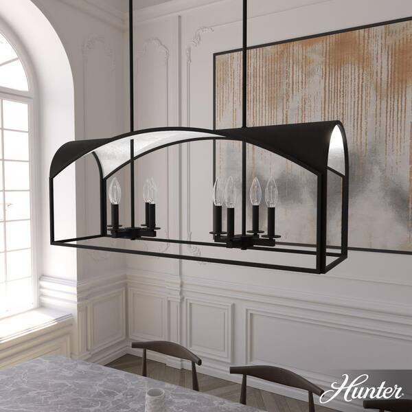 Hunter Dukestown 8-Light Natural Iron Island Chandelier with Silver Leaf Detailing