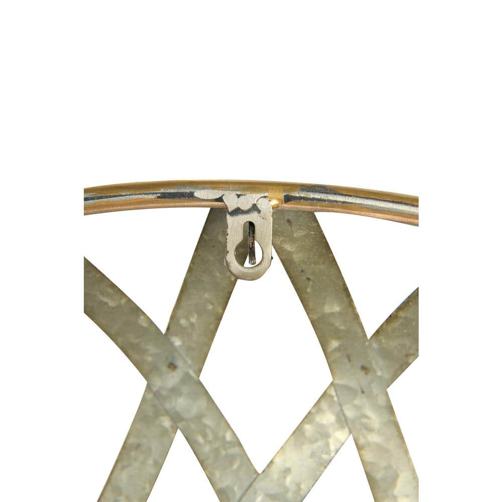 Round Gold and Silver Criss-Cross Metal Wall Mirror