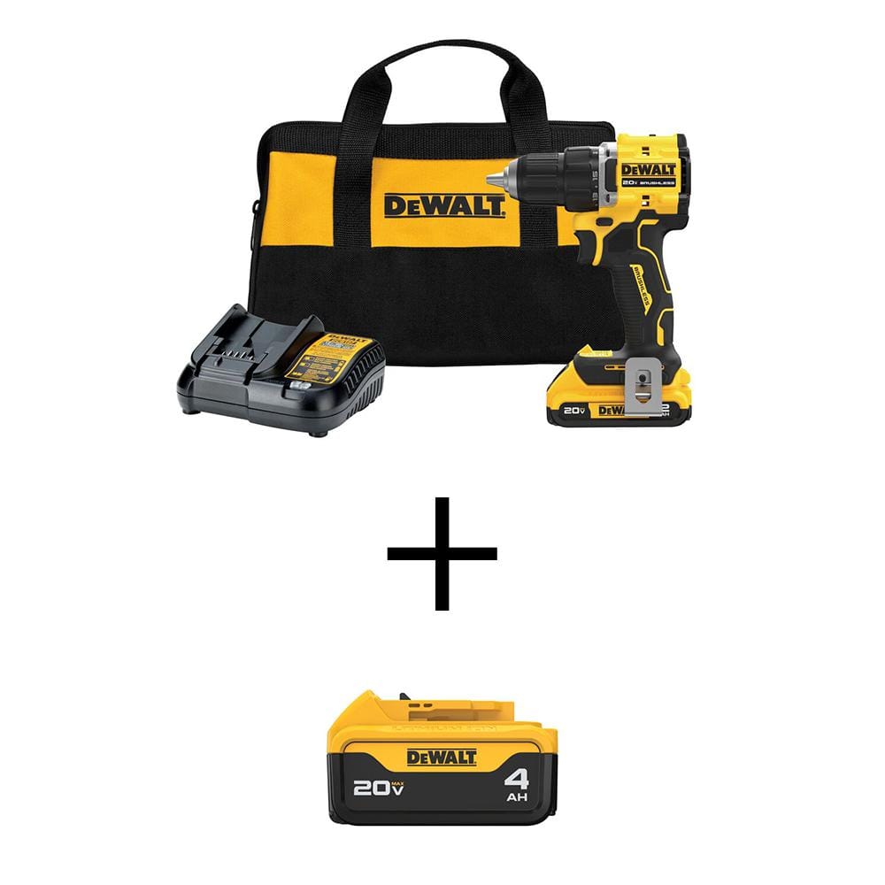 ATOMIC 20V Lithium-Ion Cordless Compact 1/2 in. Drill/Driver Kit with 4.0Ah Battery, 2.0Ah Battery, Charger and Bag -  DEWALT, DCD794D1WDCB204