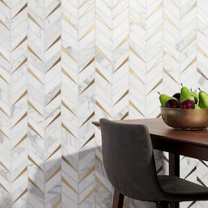 Love Lane Calacatta 13.3 in. x 10.82 in. Polished Marble and Brass Wall Mosaic Tile (0.99 sq. ft./Each)