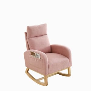 Pink Teddy Stylish High-Backed Living Room Polyester Fabric Rocking Chair with 2 Convenient Side Pockets