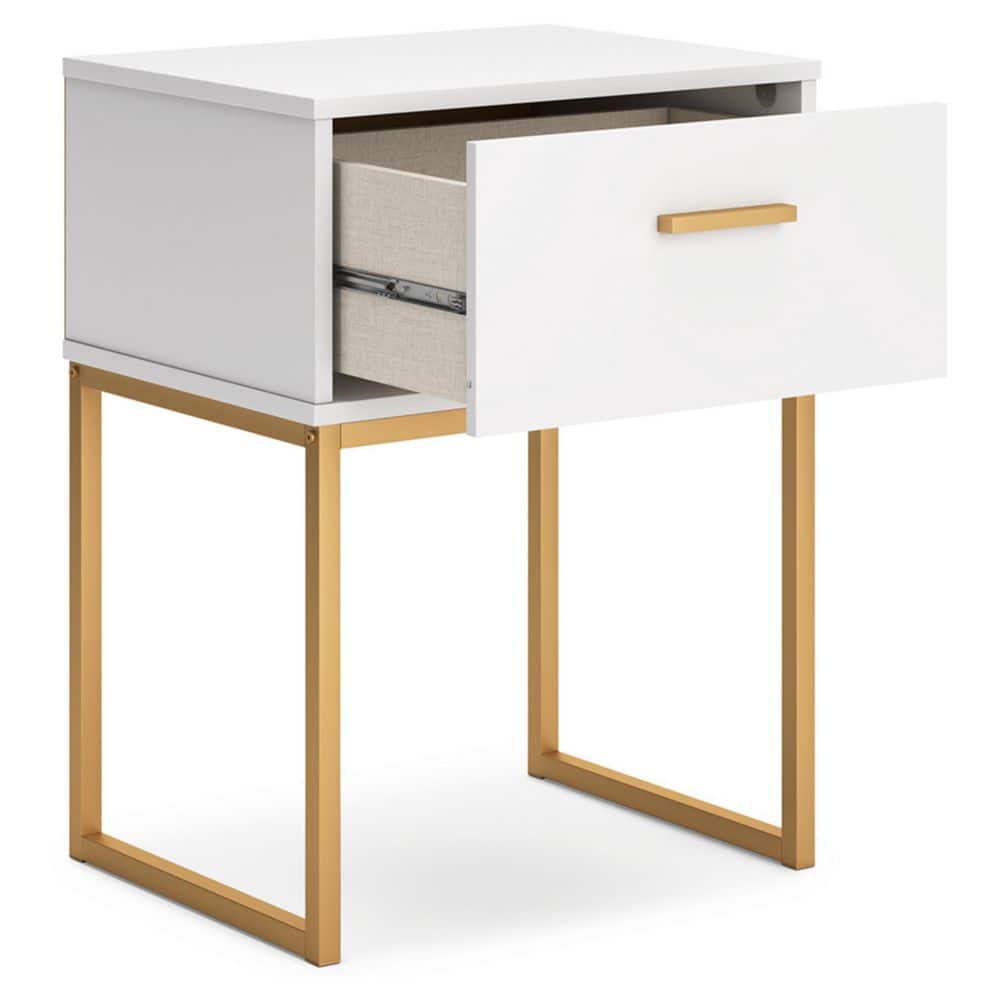 White and Gold 1-Drawer Nightstand with Metal Legs