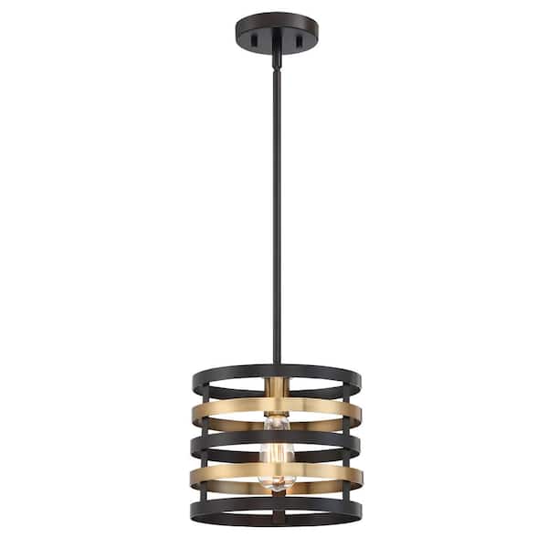 Mya 60-Watt 1-Light Antique Bronze Industrial Mini Pendant Light with Mixed Metal Shade and No Bulbs Included