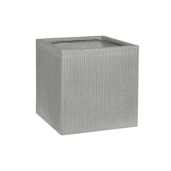 15.75 in. W x 15.75 in. H M Medium Square Light Grey Ficonstone Vertically Ridged Block Planter, Porch Planter