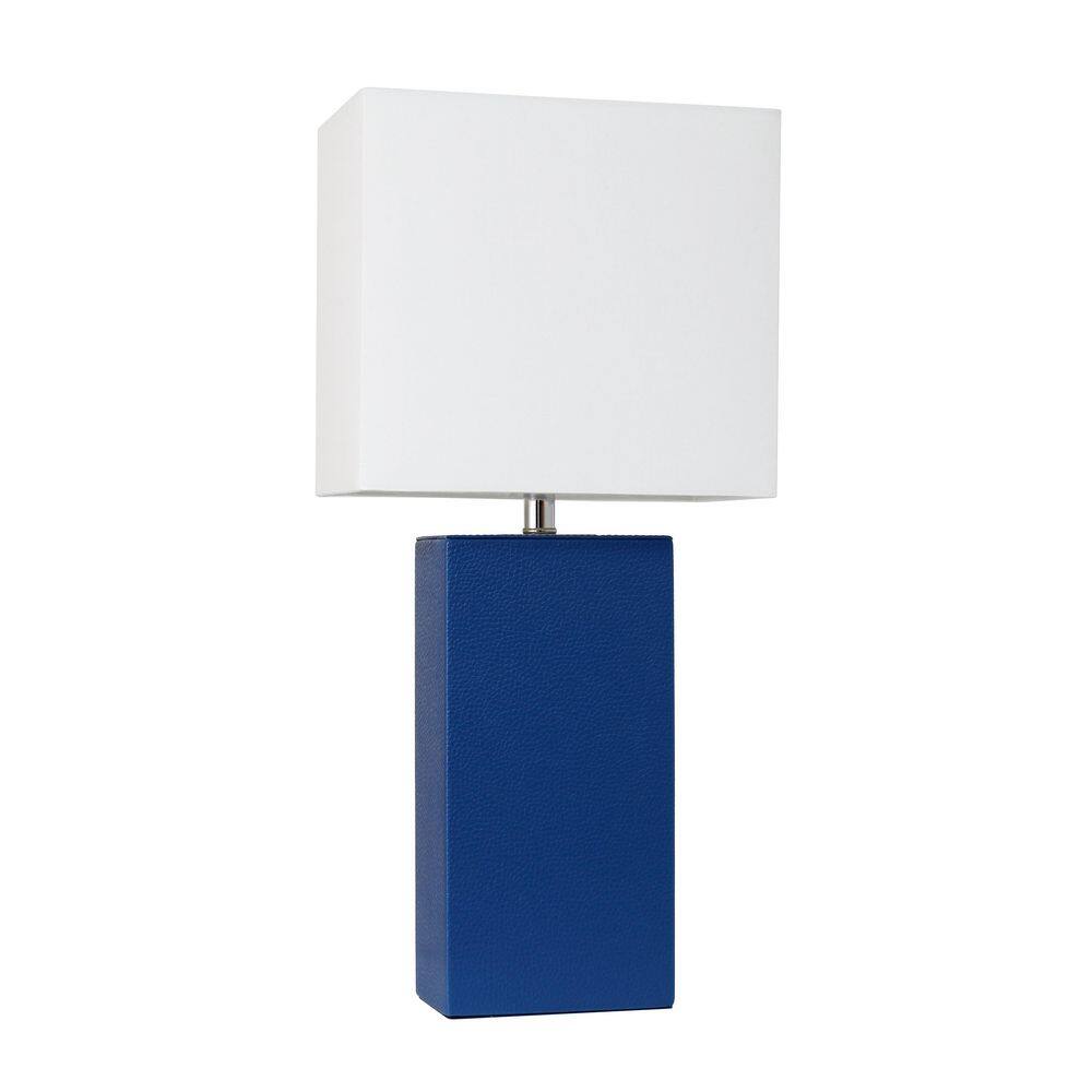 Lalia Home 21 in. Blue Lexington Leather Base Table Lamp with White Fabric Shade LHT3008BL