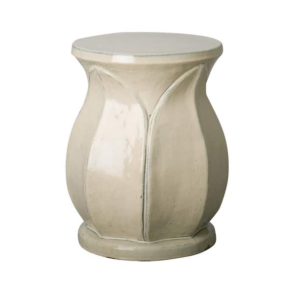 Emissary Lotus 18 in. H Cream Round Ceramic Garden Stool