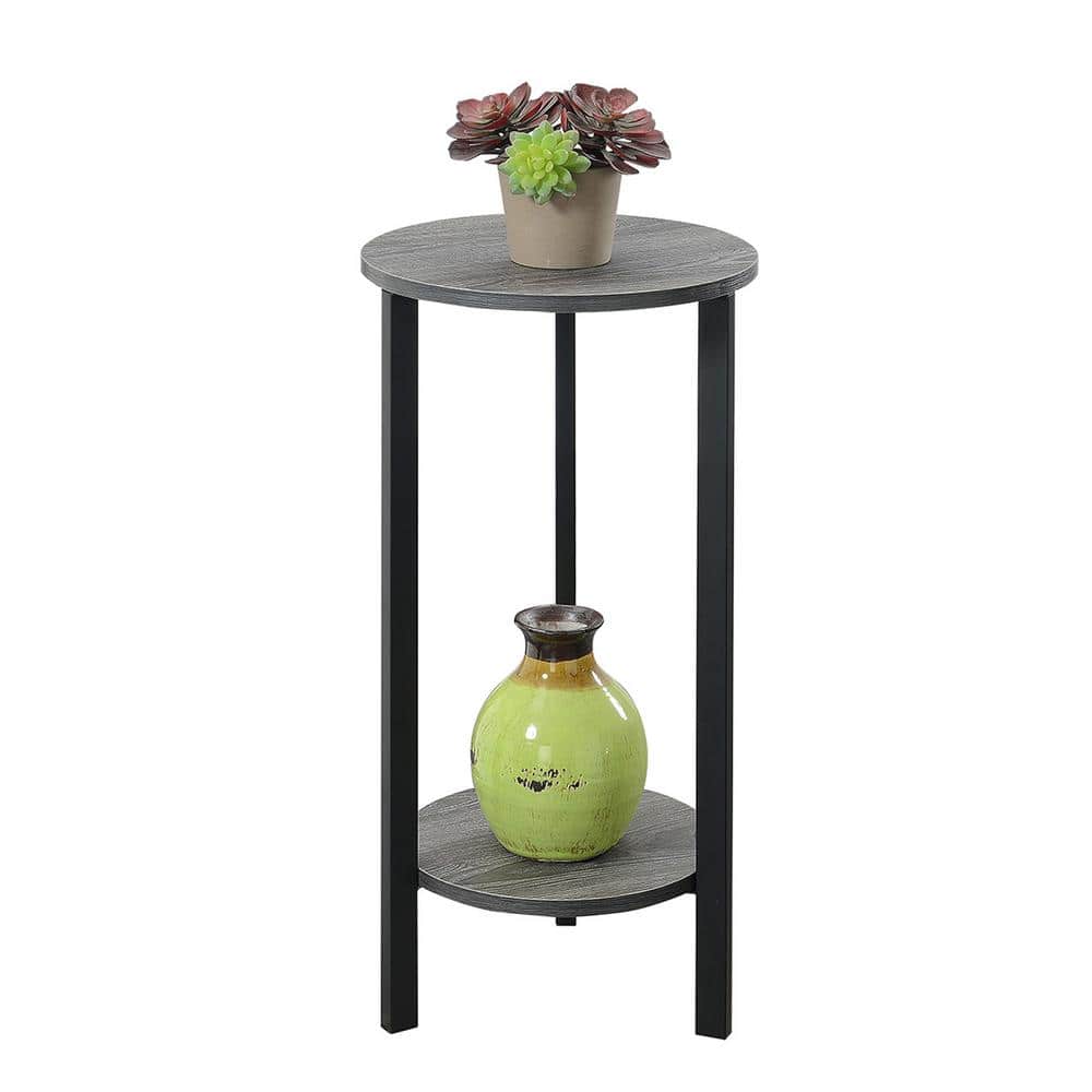 Graystone 31" Black Metal and Gray Wood 2-Tier Plant Stand
