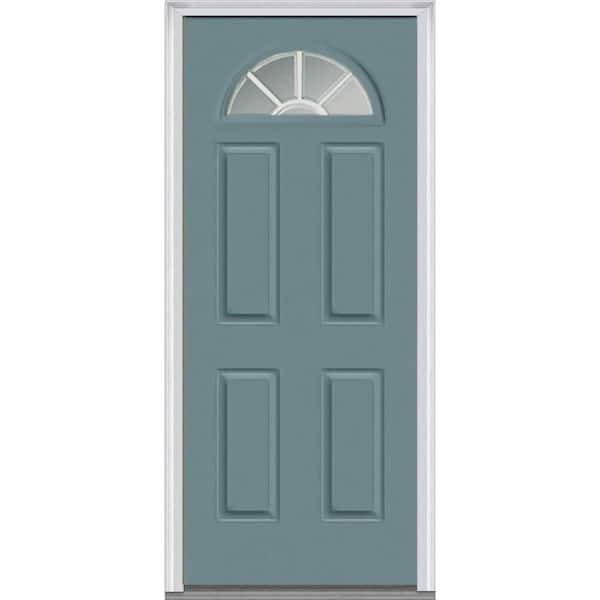MMI Door 30 in. x 80 in. Grilles Between Glass Left-Hand Inswing 1/4-Lite Clear Painted Fiberglass Smooth Prehung Front Door