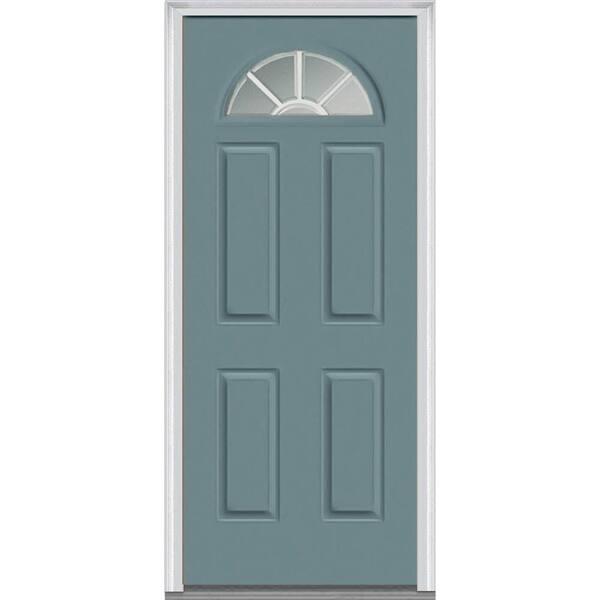 MMI Door 30 in. x 80 in. Grilles Between Glass Right-Hand Inswing 1/4-Lite Clear 4-Panel Classic Painted Steel Prehung Front Door