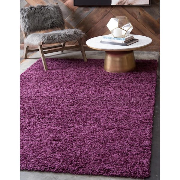 Solid Shag Collection Area Rug (3 ft. 1 in. x 5 ft. 3 in. Rectangle Eggplant Purple)