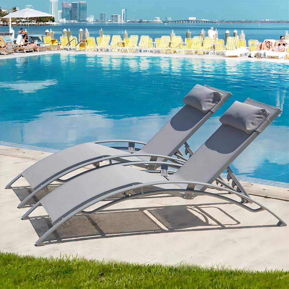 Hot Seller Gray Outdoor Patio Chaise Lounge with Adjustable Backrest, Remov