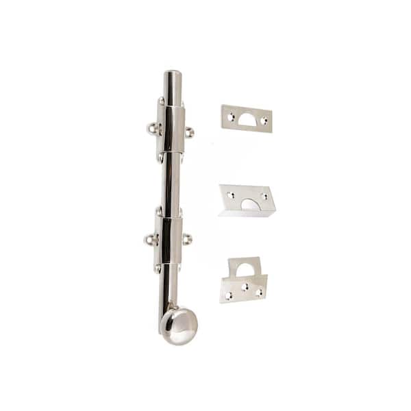 idh by St. Simons 8 in. Heavy-Duty Solid Brass Bright Nickel Surface Bolt with Round Knob