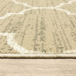 Beige and Ivory 5 ft. x 7 ft. Geometric Power Loom Stain Resistant Area Rug