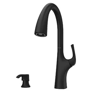 Ladera Single Handle Pull Down Sprayer Kitchen Faucet with Soap Dispenser in Matte Black