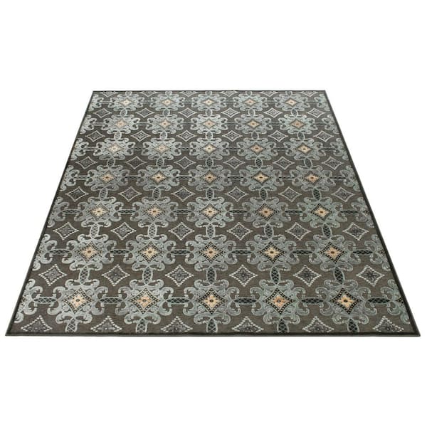 Martha Stewart 8 ft. x 10 ft. Anthracite Geometric Floral Ornate Area Rug