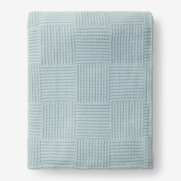 The Company Store Large Basketweave Sea Spray Cotton Queen Blanket