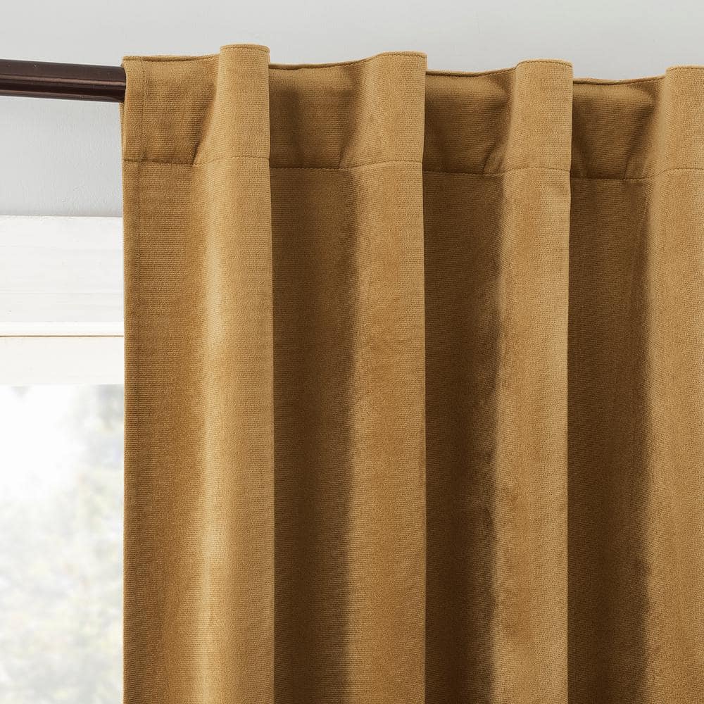 Gold Velvet Thermal Blackout Back Tab Curtain Panel, 50" x 84"