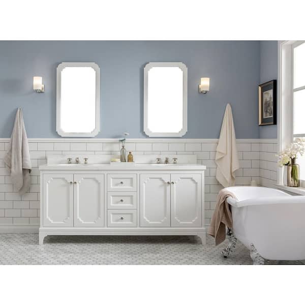 Queen 72 in. Pure White With Quartz Carrara Vanity Top With Ceramics White Basins