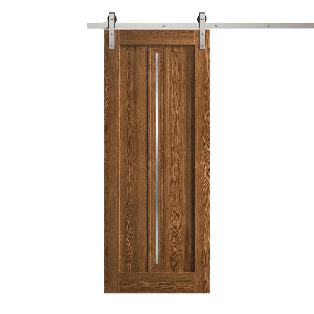 Assembly Required 24 in. x 84 in. Frosted Glass Cognac Oak Solid Wood Single Barn Door Slab With Hardware price history on PriceWatchPro