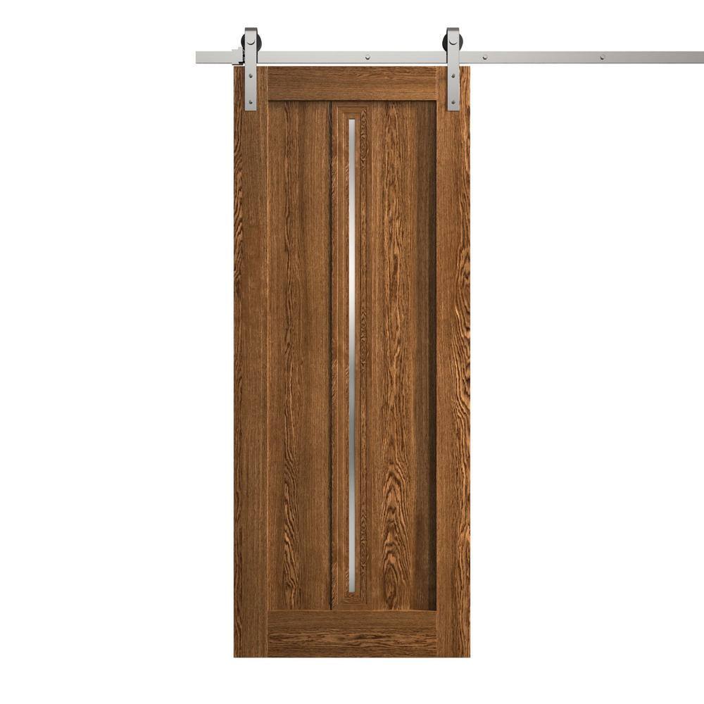 Assembly Required 30 in. x 84 in. Frosted Glass Cognac Oak Solid Wood Single Barn Door Slab With Hardware price history on PriceWatchPro