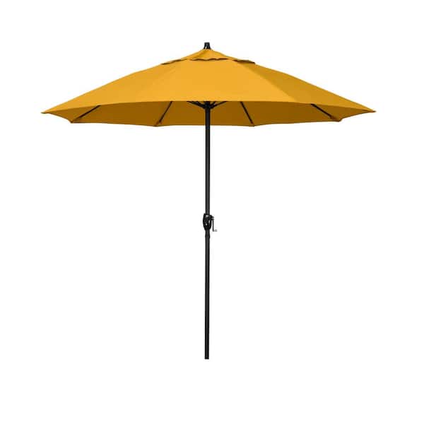 California Umbrella 7.5 ft. Black Aluminum Market Patio Umbrella Fiberglass Ribs and Auto Tilt in Dandelion Pacifica Premium