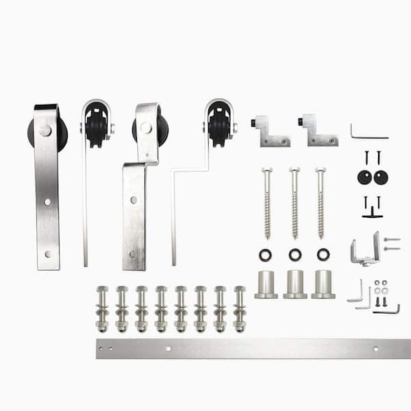 HOMACER 4.5 ft./54 in. Brushed Nickel Single Track Bypass Sliding Barn Door Track and Hardware Kit for Double Doors