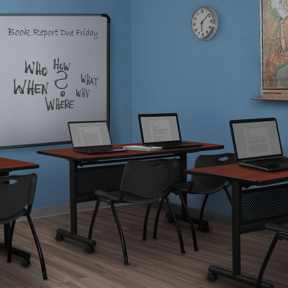 Kobe 72 in x 30 in. Cherry Flip-Top Privacy Nesting Table Desk, 2 M Stack Chairs-Black price history on PriceWatchPro