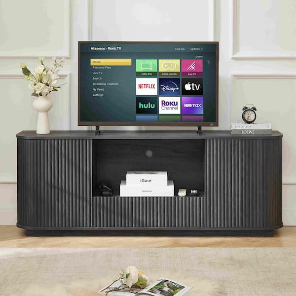 Polibi Black TV Stand Fits TV's Up to 65 in. with Rounded Sideboard, Storage Cabinet