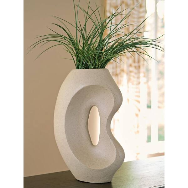 Odion 16 in. Beige Composite Geometric Decorative Vase