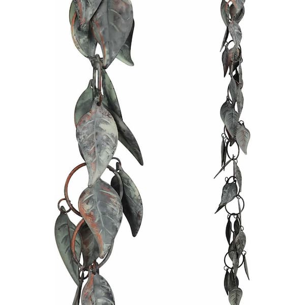 8.5 ft. Rain Chain, Rain Chains for Gutters, Metal Rain Chain Downspouts, Circle with Leaves Rain Gutter Chains