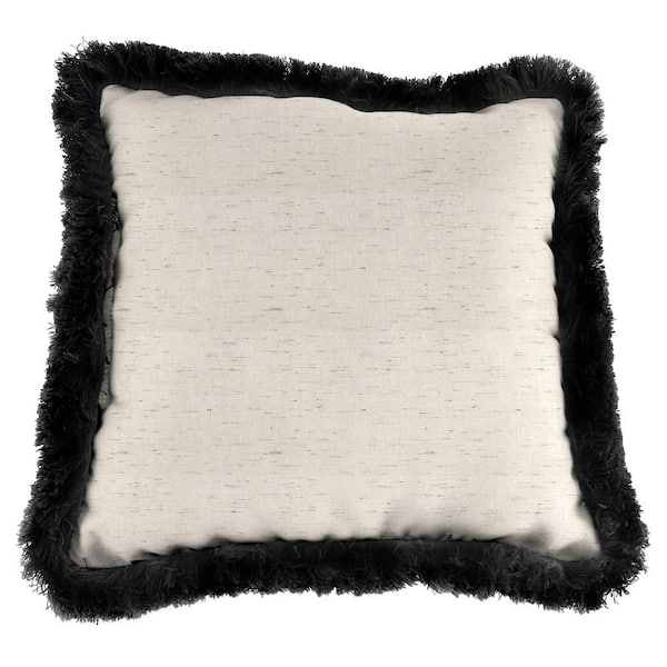 Jordan Manufacturing Sunbrella Frequency Parchment Square Outdoor Throw Pillow with Black Fringe